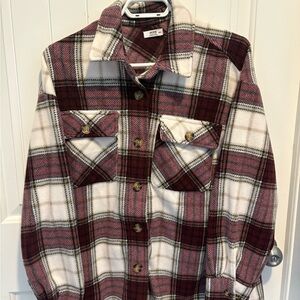 Ardene Plaid Flannel Shirt in Red and White